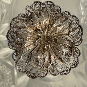Vintage Silver Filigree Flower Brooch